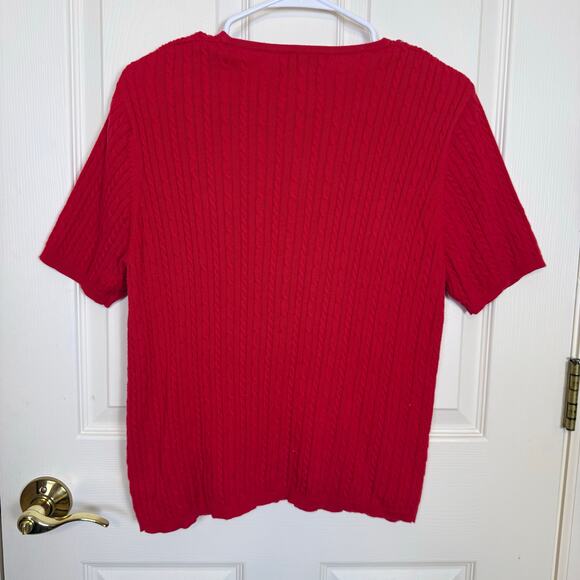 Pendleton Cotton Cable Knit Short Sleeve Sweater Red Classic Pullover Large - Picture 3 of 4